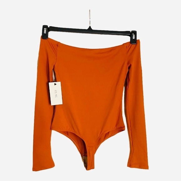 NEW Alix NYC Bodysuit Addison Off Shoulder Long Sleeves Rust Orange Small - Picture 2 of 7